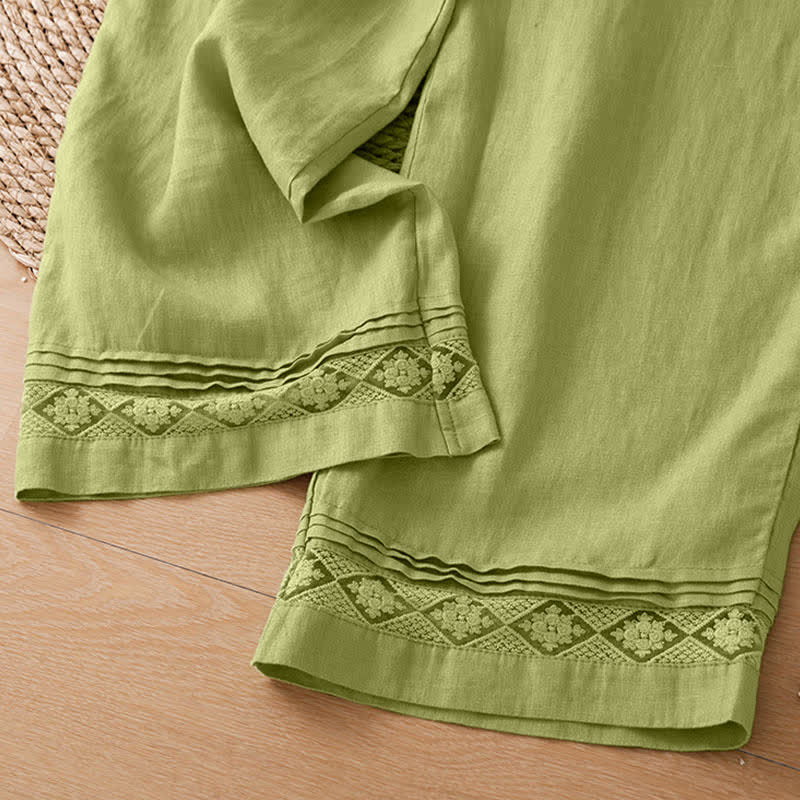 Buddha Stones Summer Casual Vintage Geometric Tank Top Hollow Hem Back Buttons Women's Sleeveless Shirts With Patch Pocket - image 27