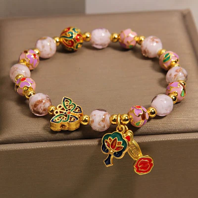 Buddha Stones Pink Liuli Butterfly Lotus Ruyi Handle Transformation Charm Bracelet - image 3