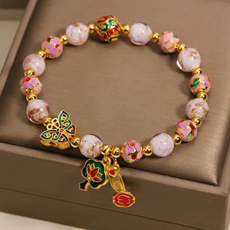 Buddha Stones Pink Liuli Butterfly Lotus Ruyi Handle Transformation Charm Bracelet - image 4