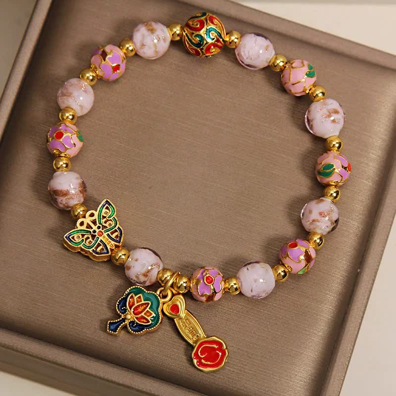 Buddha Stones Pink Liuli Butterfly Lotus Ruyi Handle Transformation Charm Bracelet - image 8