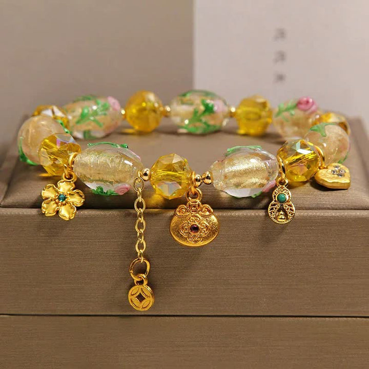Buddha Stones Yellow Liuli Faceted Money Bag Copper Coin Gourd Abundance Charm Chinese Style Bracelet - image 3