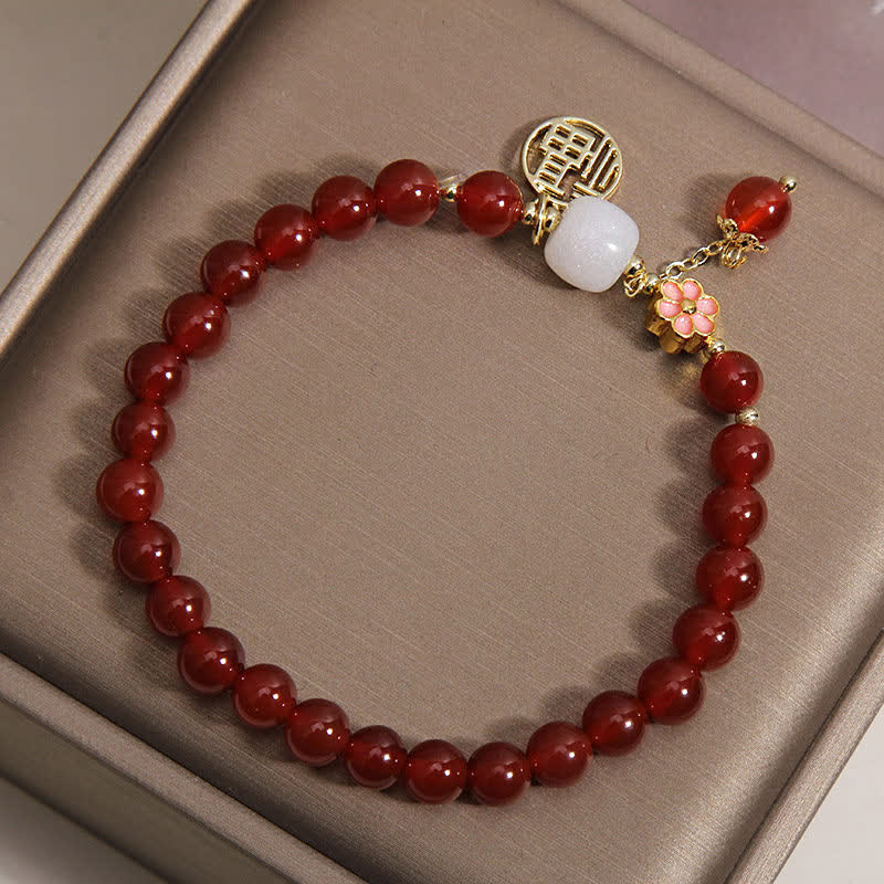 Buddha Stones Red Agate Fu Character Flower Confidence Luck Bracelet - image 3