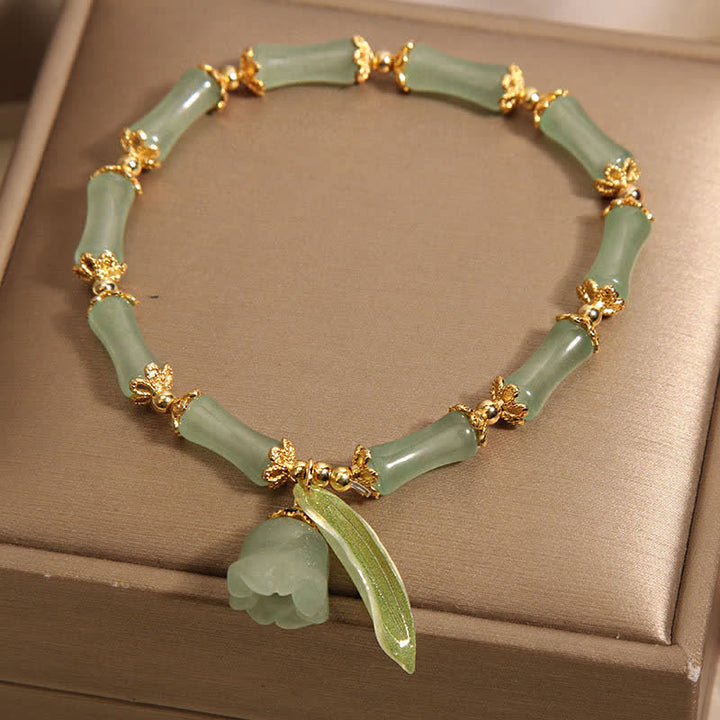 Buddha Stones Green Aventurine Bamboo Luck Growth Lily of the Valley Charm Bracelet - image 3