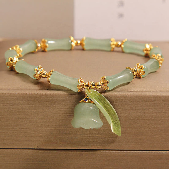 Buddha Stones Green Aventurine Bamboo Luck Growth Lily of the Valley Charm Bracelet - Bamboo(Strength ♥ Flexibility) - 5.91-6.29  in / 15-16cm - image 0