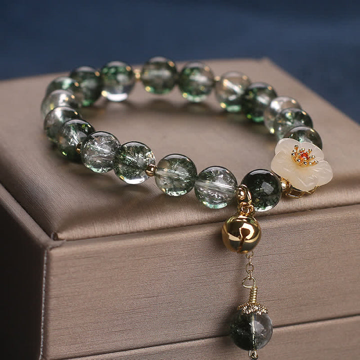 Buddha Stones Green Phantom White Jade Flower Charm Wealth Bracelet - image 8