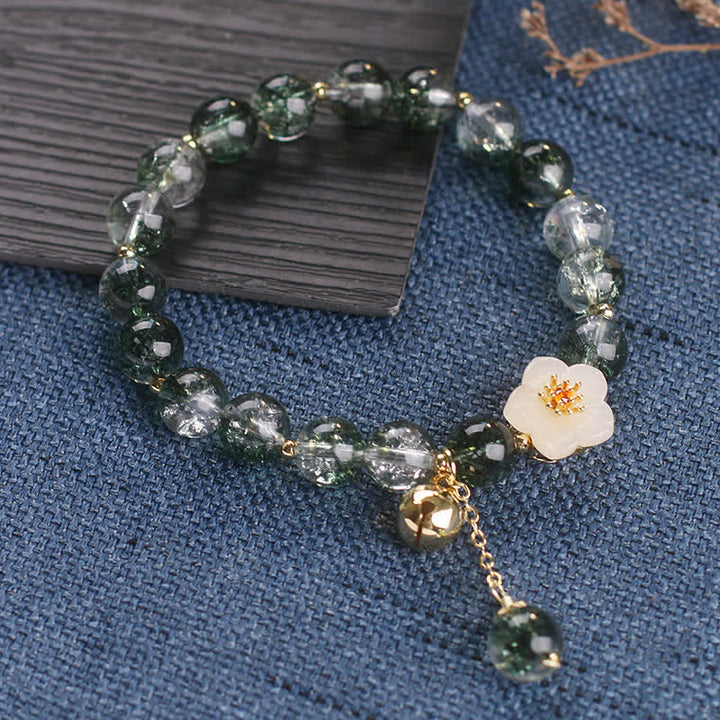 Buddha Stones Green Phantom White Jade Flower Charm Wealth Bracelet - image 11