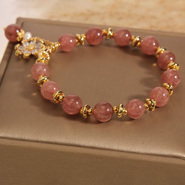 Buddha Stones Strawberry Quartz Pearl Daisy Love Bracelet - image 7