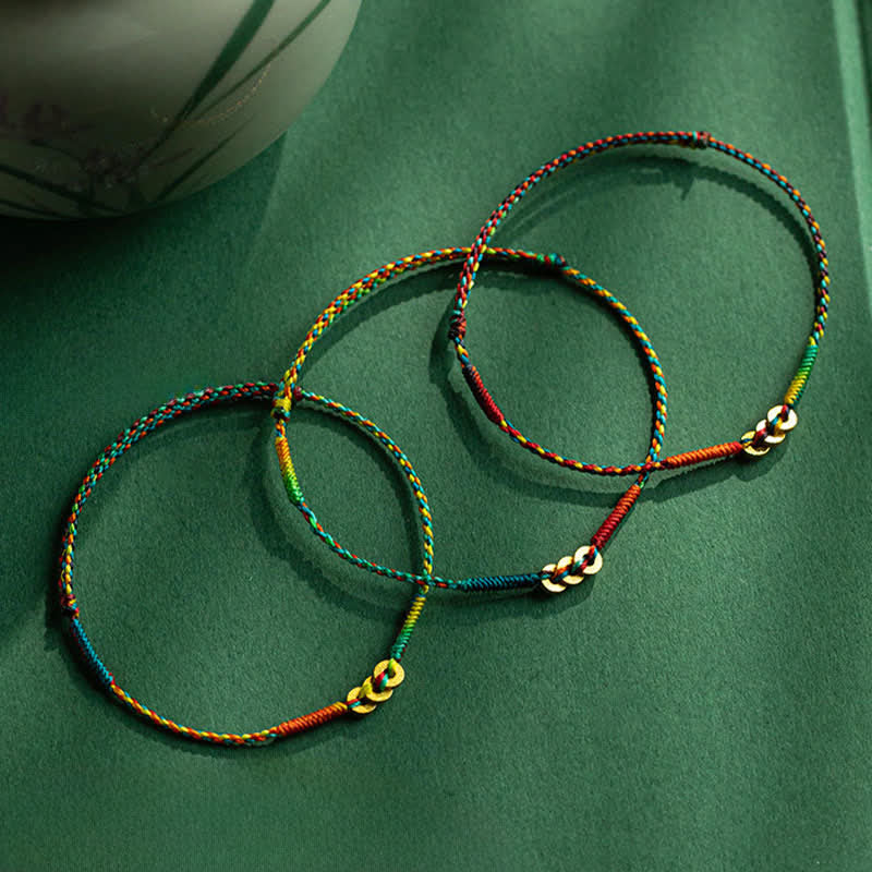 Buddha Stones Copper Coins Hand-Woven Red Multicolor String Luck Bracelet - image 16