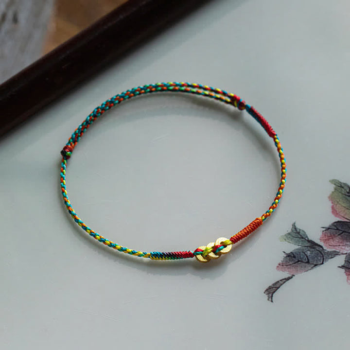 Buddha Stones Copper Coins Hand-Woven Red Multicolor String Luck Bracelet - image 6