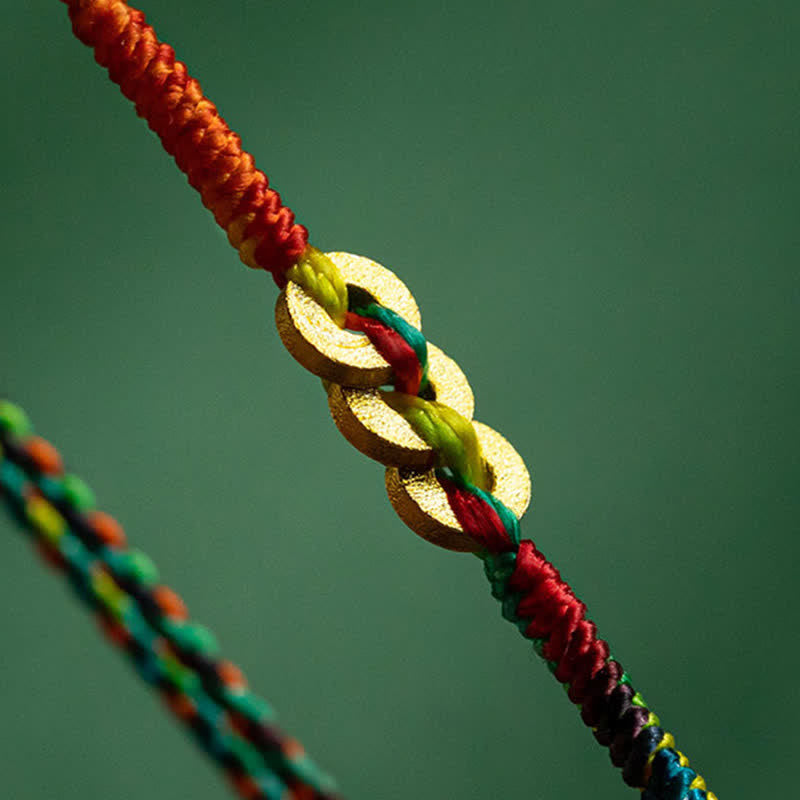 Buddha Stones Copper Coins Hand-Woven Red Multicolor String Luck Bracelet - image 10