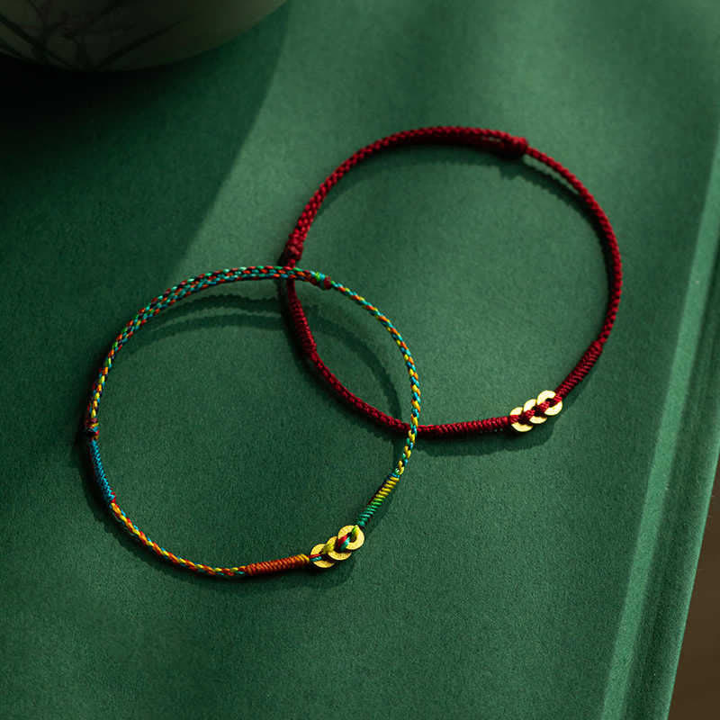 Buddha Stones Copper Coins Hand-Woven Red Multicolor String Luck Bracelet - image 15