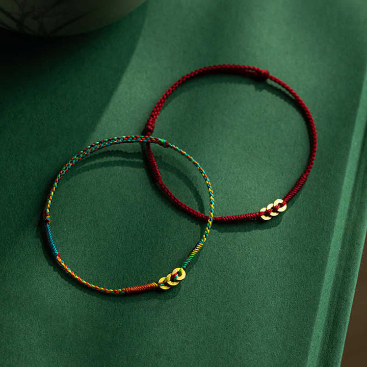 Buddha Stones Copper Coins Hand-Woven Red Multicolor String Luck Bracelet - image 15