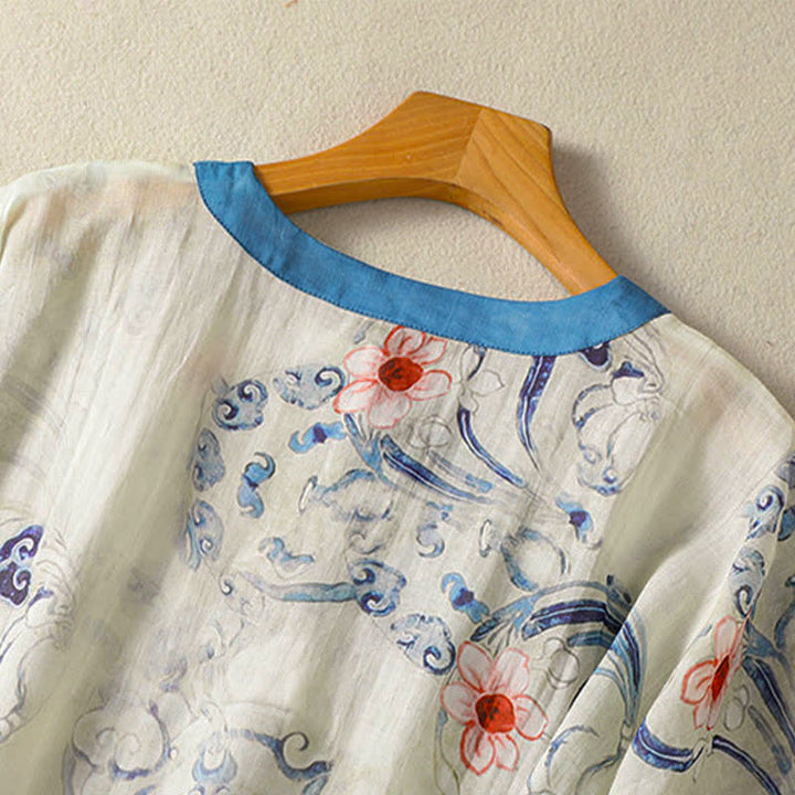 Buddha Stones Summer Tang Style Vintage Frog Button Abstract Women's Long Sleeve Shirts - image 4