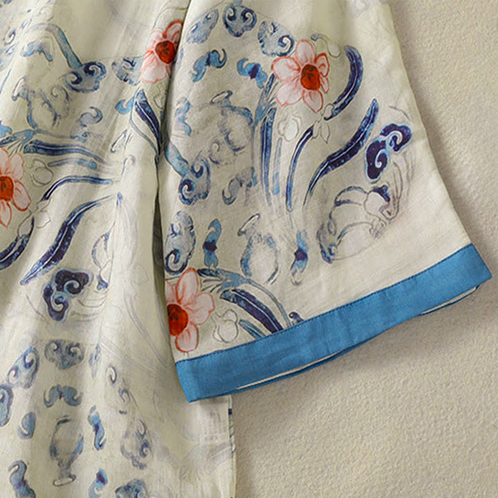 Buddha Stones Summer Tang Style Vintage Frog Button Abstract Women's Long Sleeve Shirts - image 6