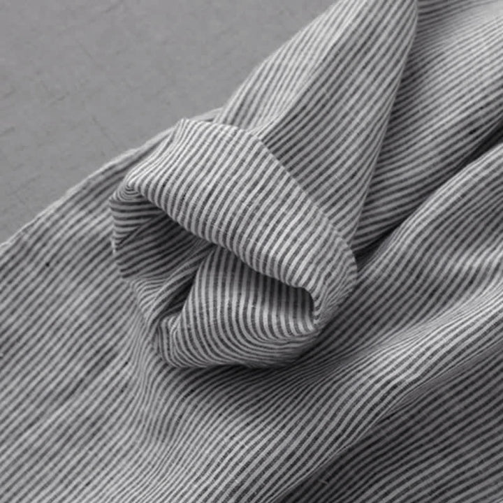 Buddha Stones Summer Casual Tang Style Button-Up Striped Women's Long Sleeve Shirts With Pocket - image 7