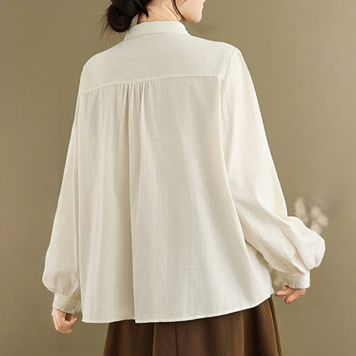 Buddha Stones Summer Casual Vintage Button-Up Solid Women's Long Sleeve Shirts - image 14