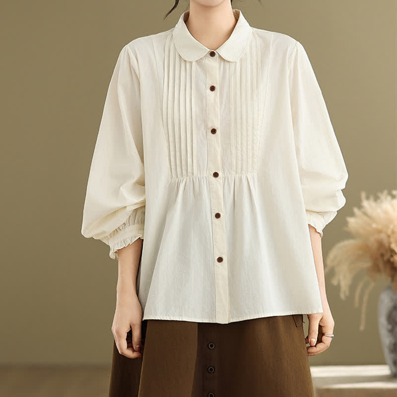 Buddha Stones Summer Casual Vintage Button-Up Solid Women's Long Sleeve Shirts - image 16
