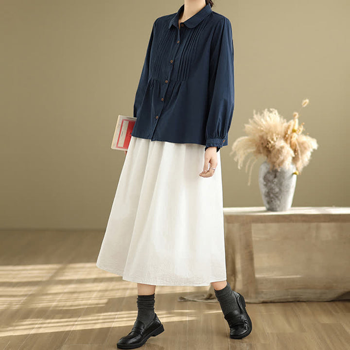 Buddha Stones Summer Casual Vintage Button-Up Solid Women's Long Sleeve Shirts - image 8