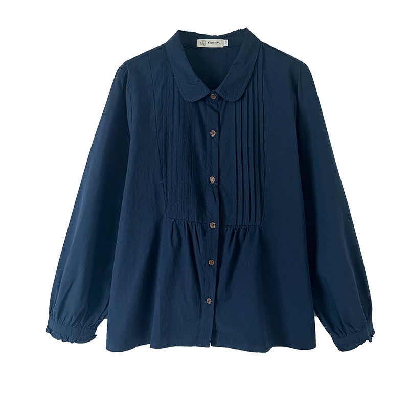 Buddha Stones Summer Casual Vintage Button-Up Solid Women's Long Sleeve Shirts - image 7