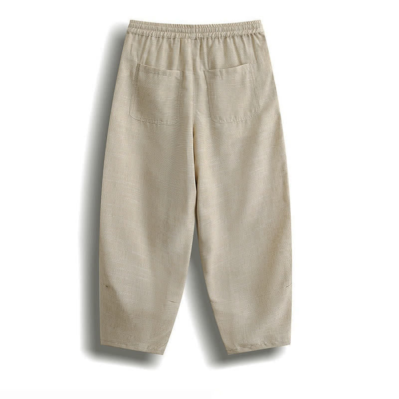 Buddha Stones Summer Casual Minimalist Drawstring Solid Cropped Pants Men's Harem Pants With Pocket - image 3