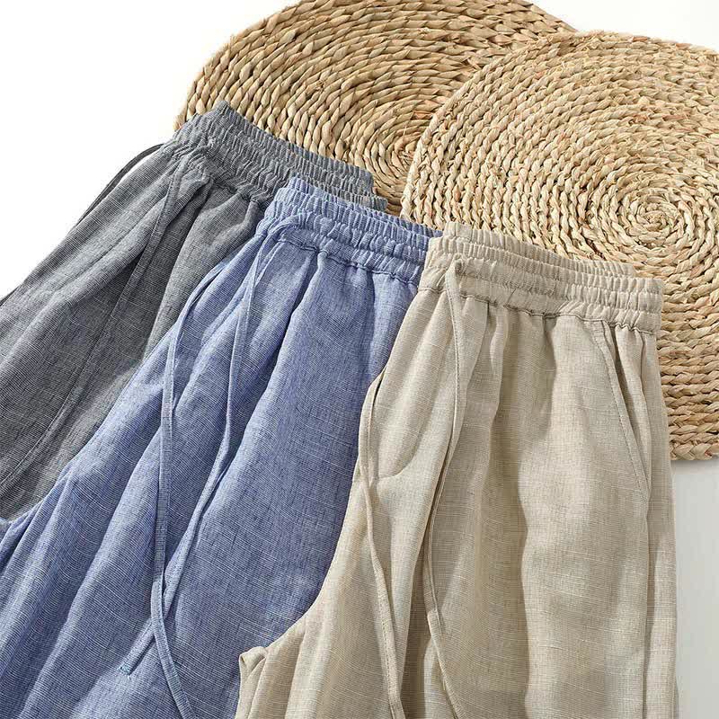 Buddha Stones Summer Casual Minimalist Drawstring Solid Cropped Pants Men's Harem Pants With Pocket - image 10