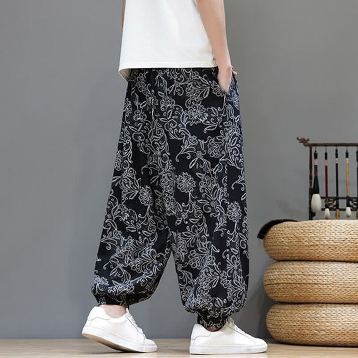 Buddha Stones Summer Casual Vintage Drawstring Floral Ankle Pants Men's Harem Pants With Pocket - image 15