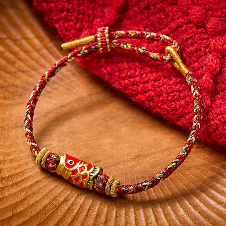 Buddha Stones Koi Fish Luck Hand-Woven String Bracelet - Maroon With Koi Fish Accessory - image 15