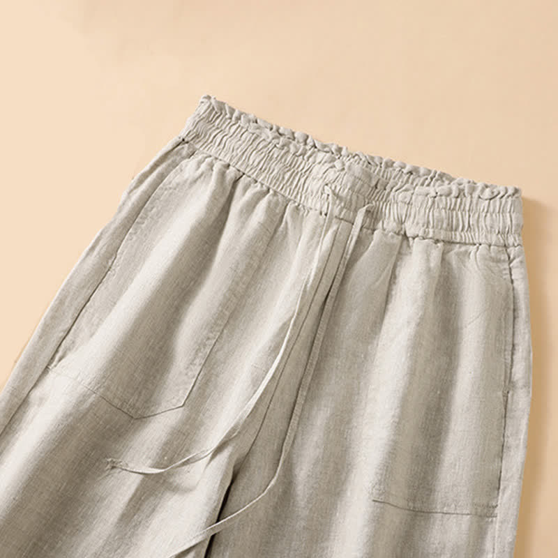 Buddha Stones Summer Casual Minimalist Drawstring Solid Ankle Pants Women's Straight Leg Pants With Pocket - image 2
