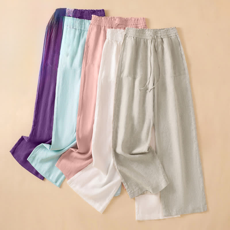 Buddha Stones Summer Casual Minimalist Drawstring Solid Ankle Pants Women's Straight Leg Pants With Pocket - image 34