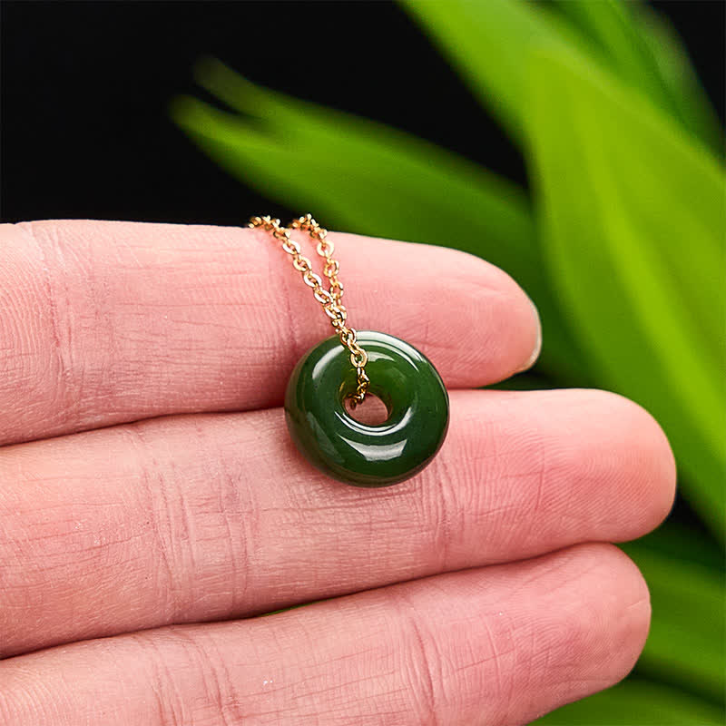 Buddha Stones Natural Cyan Jade Peace Buckle Abundance Pendant Copper 925 Sterling Silver Chain Necklace - image 4