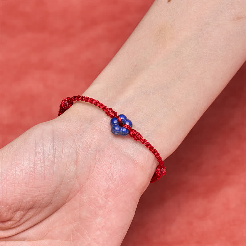 Buddha Stones Hand-Woven Flower Lapis Lazuli Red String Luck Bracelet - image 5