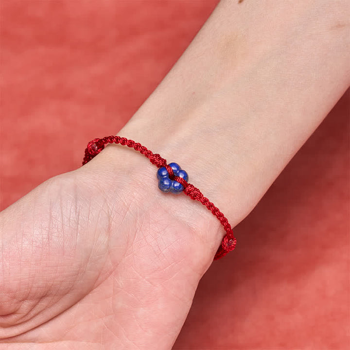Buddha Stones Hand-Woven Flower Lapis Lazuli Red String Luck Bracelet - image 5