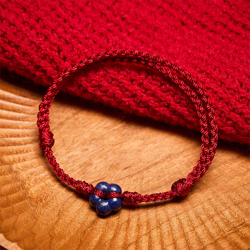 Buddha Stones Hand-Woven Flower Lapis Lazuli Red String Luck Bracelet - image 4
