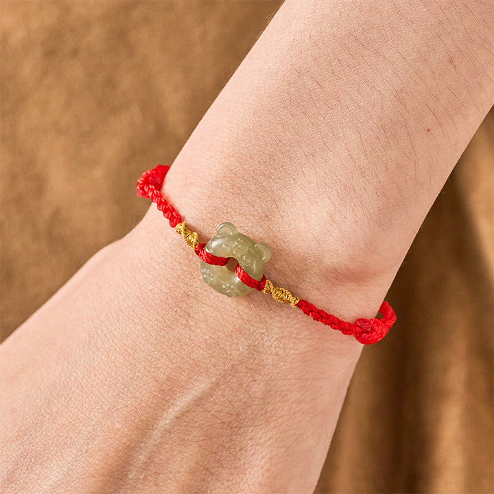 Buddha Stones Jade Tiger-head Peace Buckle Red String Prosperity Bracelet - image 4
