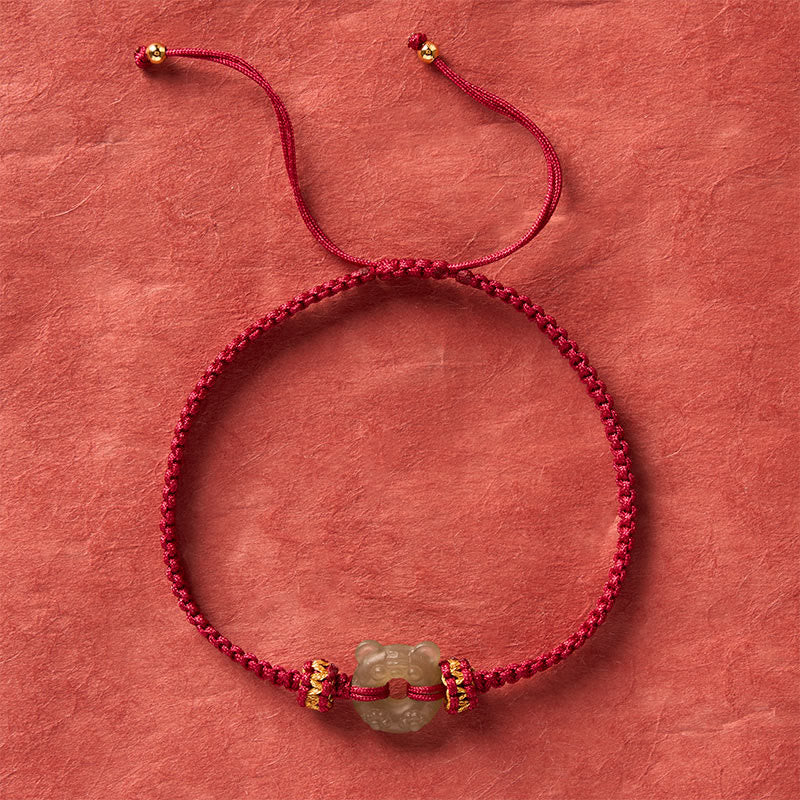 Buddha Stones Jade Tiger Head Design Peace Buckle Grounding Red String Braided Bracelet - image 3