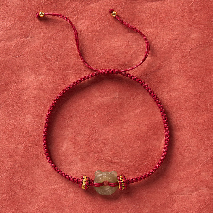 Buddha Stones Jade Tiger Head Design Peace Buckle Grounding Red String Braided Bracelet - image 3