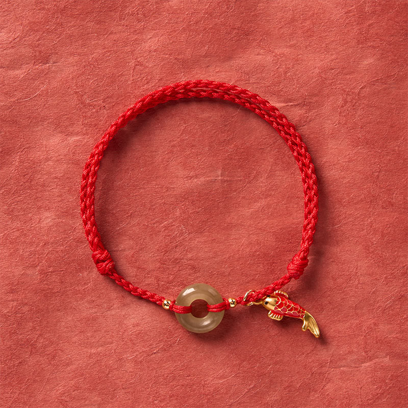 Buddha Stones Koi Fish Charm Peace Buckle Jade Red String Protection Bracelet - image 3