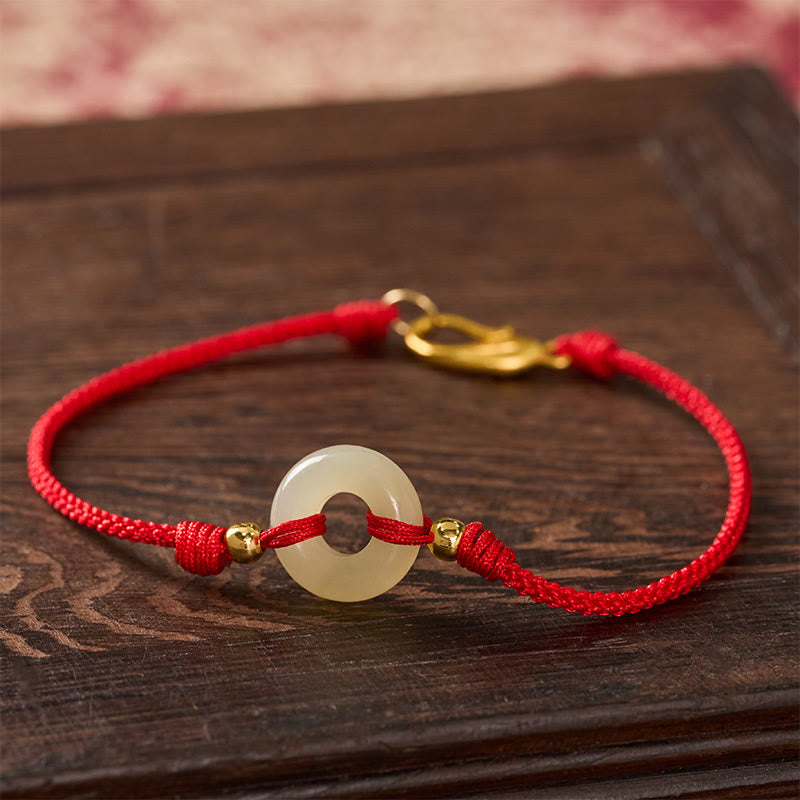 Buddha Stones Hetian Jade Peace Buckle Koi Fish Clasp Red String Lucky Bracelet - image 3