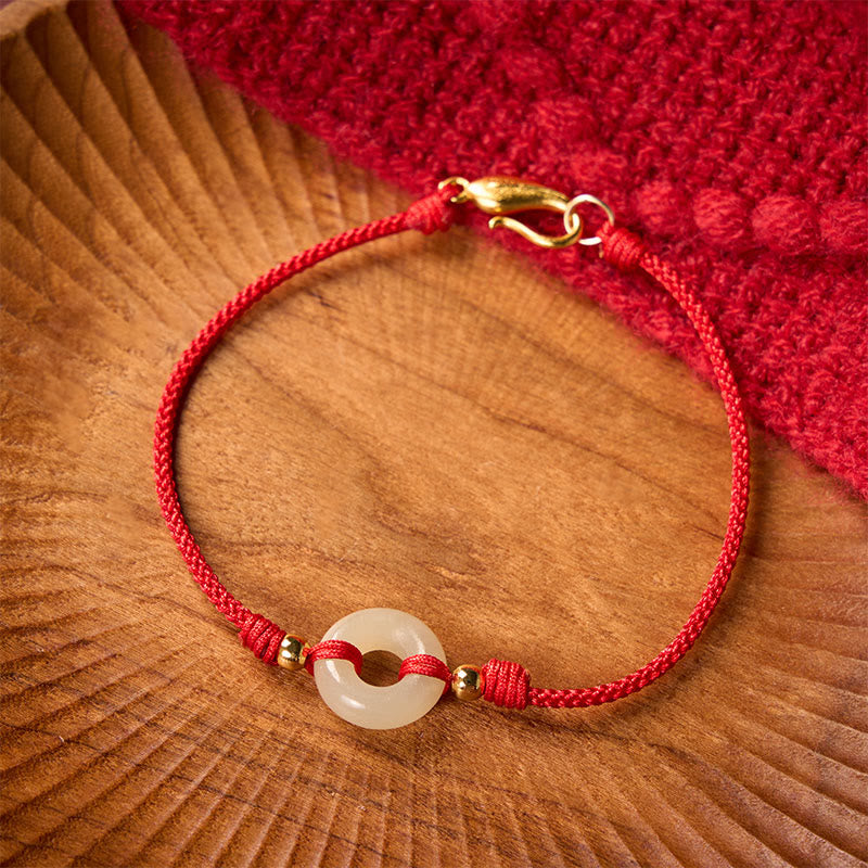 Buddha Stones Hetian Jade Peace Buckle Koi Fish Clasp Red String Lucky Bracelet - image 1
