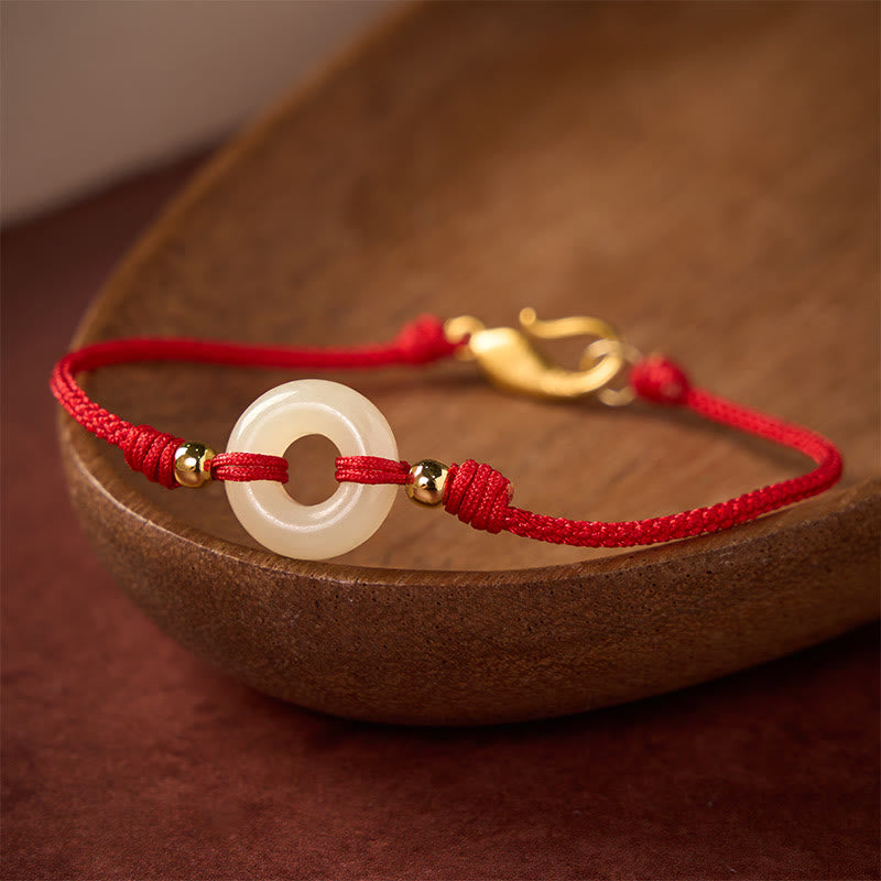 Buddha Stones Hetian Jade Peace Buckle Koi Fish Clasp Red String Lucky Bracelet - image 2