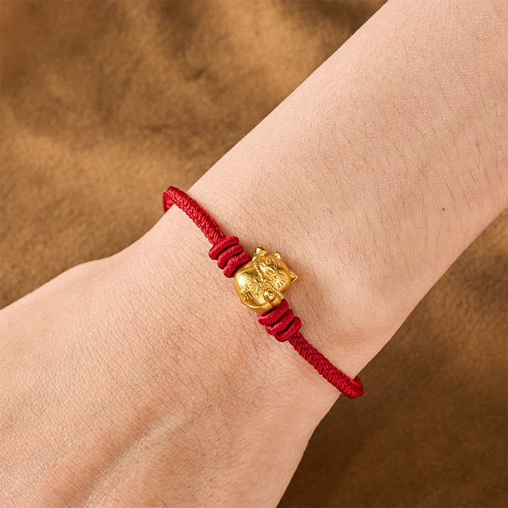 Buddha Stones Hand-Woven Red String Copper Lucky Cat Blessing Adjustable Bracelet - image 4