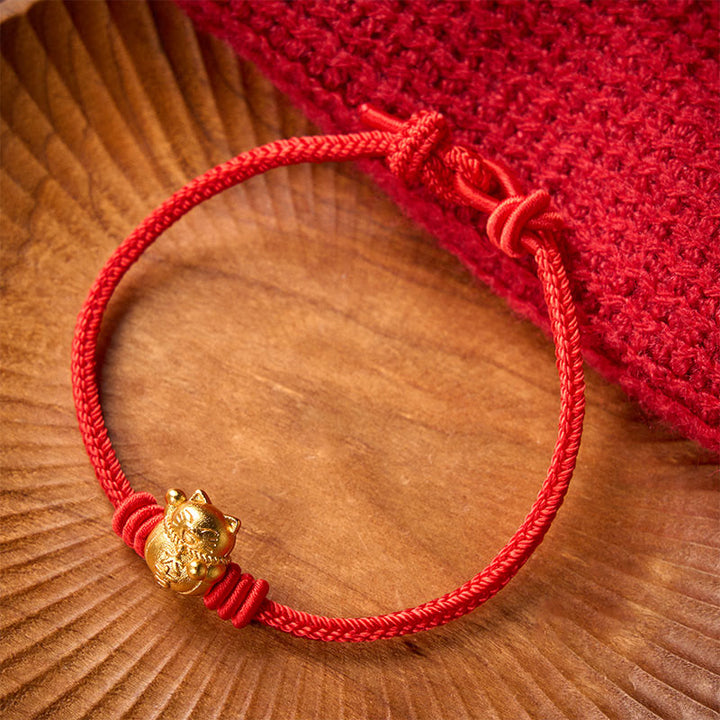 Buddha Stones Hand-Woven Red String Copper Lucky Cat Blessing Adjustable Bracelet - image 11