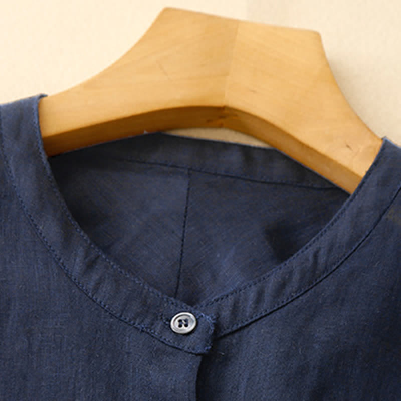 Buddha Stones Summer Tang Style Minimalist Mandarin Collar Solid Women's Long Sleeve Shirts - image 1