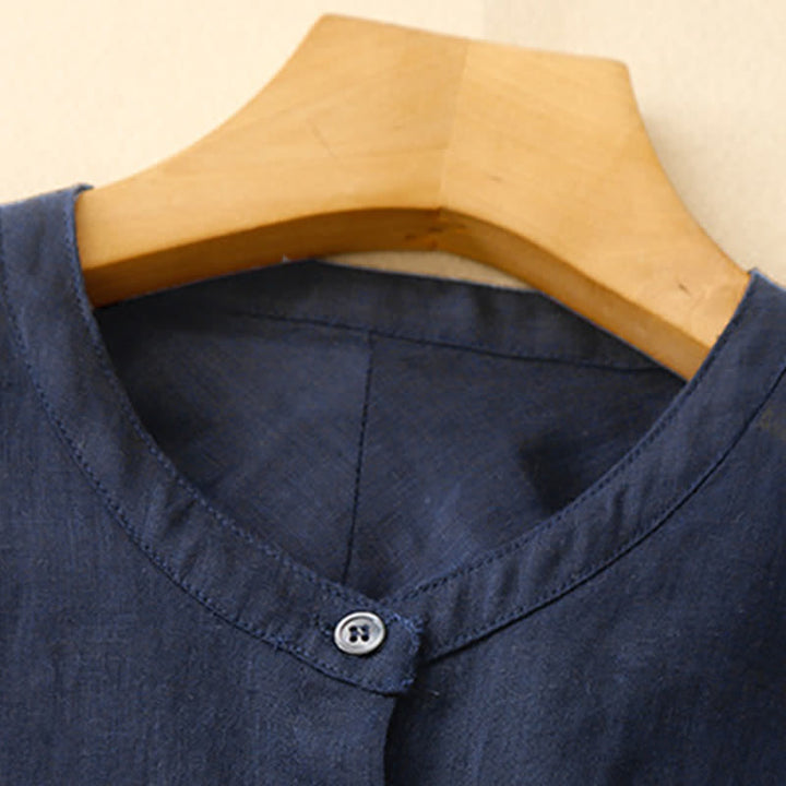 Buddha Stones Summer Tang Style Minimalist Mandarin Collar Solid Women's Long Sleeve Shirts - image 1