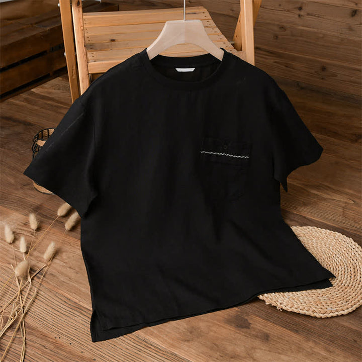 Buddha Stones Summer Casual Minimalist Solid Men's Short Sleeve T-Shirts With Patch Pocket - image 6