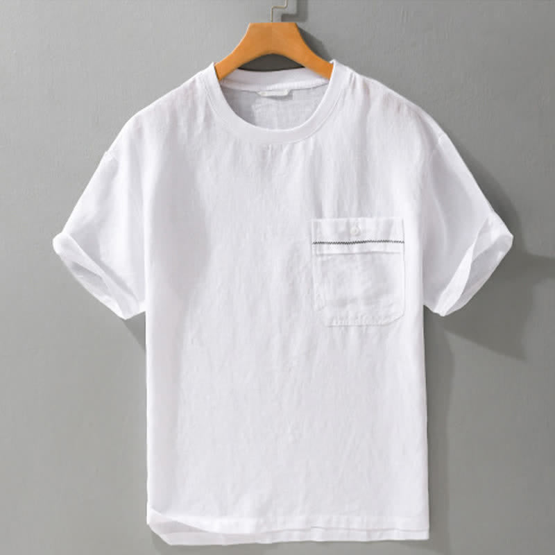 Buddha Stones Summer Casual Minimalist Solid Men's Short Sleeve T-Shirts With Patch Pocket - image 11