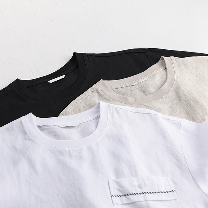 Buddha Stones Summer Casual Minimalist Solid Men's Short Sleeve T-Shirts With Patch Pocket - image 18