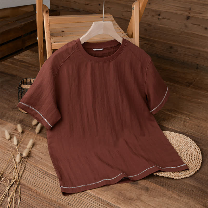 Buddha Stones Summer Casual Vintage Washed Solid Men's Short Sleeve T-Shirts - Maroon - US/UK/AU42, EU52 (3XL) - image 0