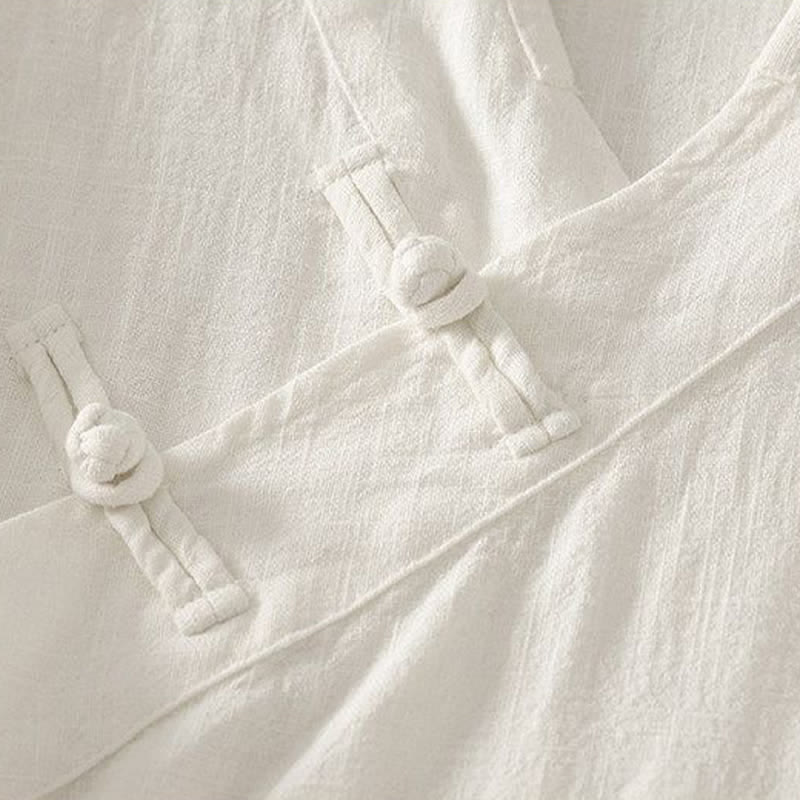 Buddha Stones Spring Summer Tang Style Minimalist V-Neck Frog Button Solid Women's Long Sleeve Shirts - image 13
