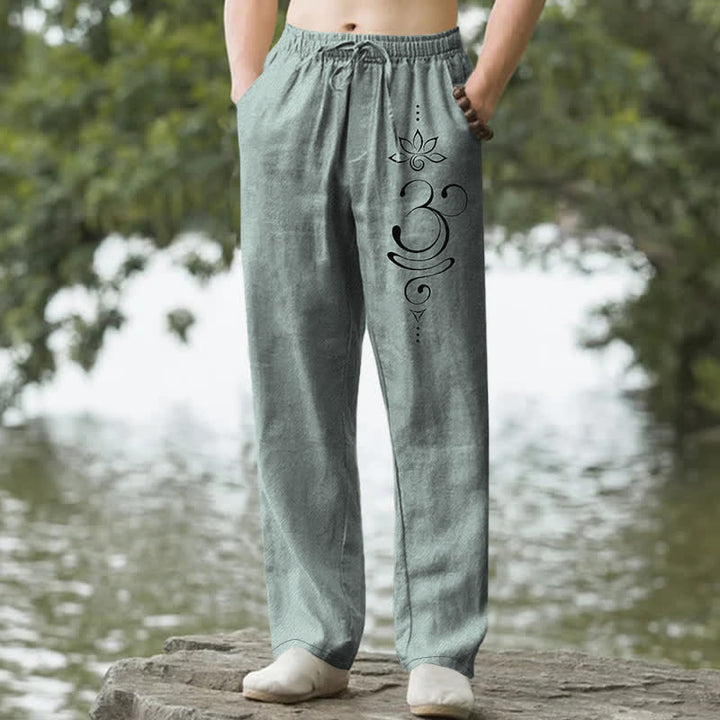 Buddha Stones Cotton Zen Lotus Om Pattern Men's Tapered Pants With Pockets - CadetBlue - US/UK/AU50，EU60 (5XL) - image 0